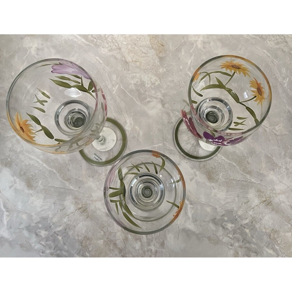 Terra Hand-Painted Mini Floral Hurricanes or Wine Glasses Set Of 3 Candle Holder - Picture 6 of 10